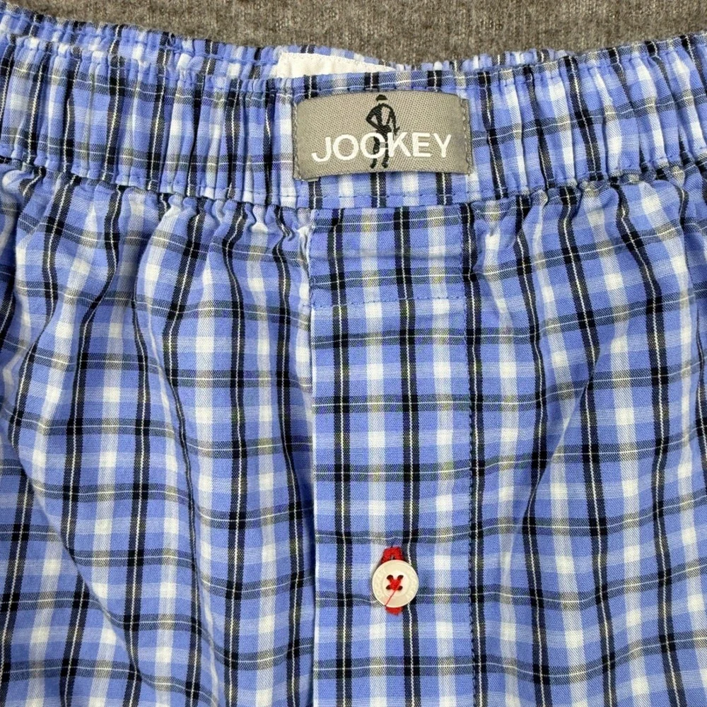 Jockey Men's Blue Plaid Cotton Boxer Shorts Large 36-38 Elastic Waist‎ Underwear